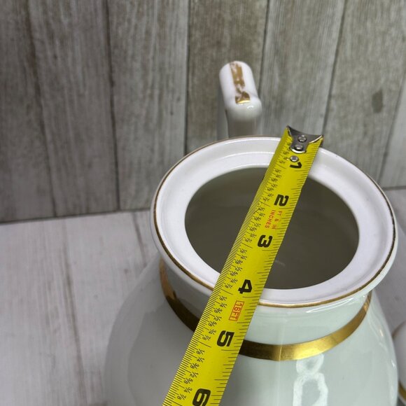 Vtg B&D Porcelain White Tea Pot with Gold Accents Handle Spout Lid 10" Tall - Picture 10 of 15